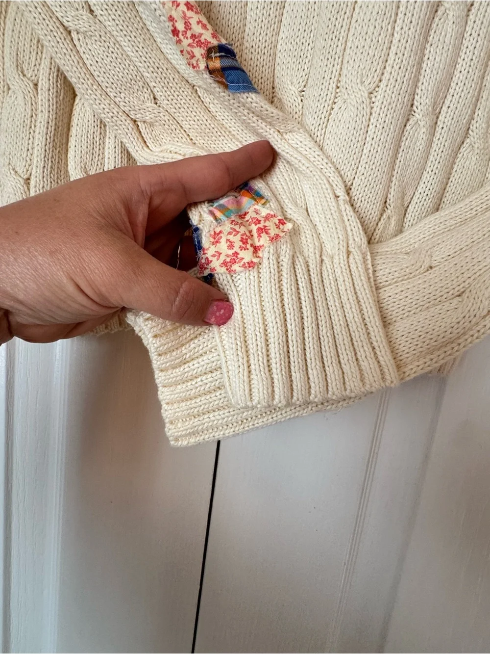 Polo by Ralph Lauren Cream Cable-Knit Madras Patchwork Quilt Sweater - Picture 6 of 9